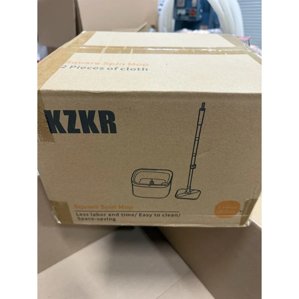 KZKR Square Spin Mop & Bucket Set Easy to Clean Space-Saving with 2 Cloths